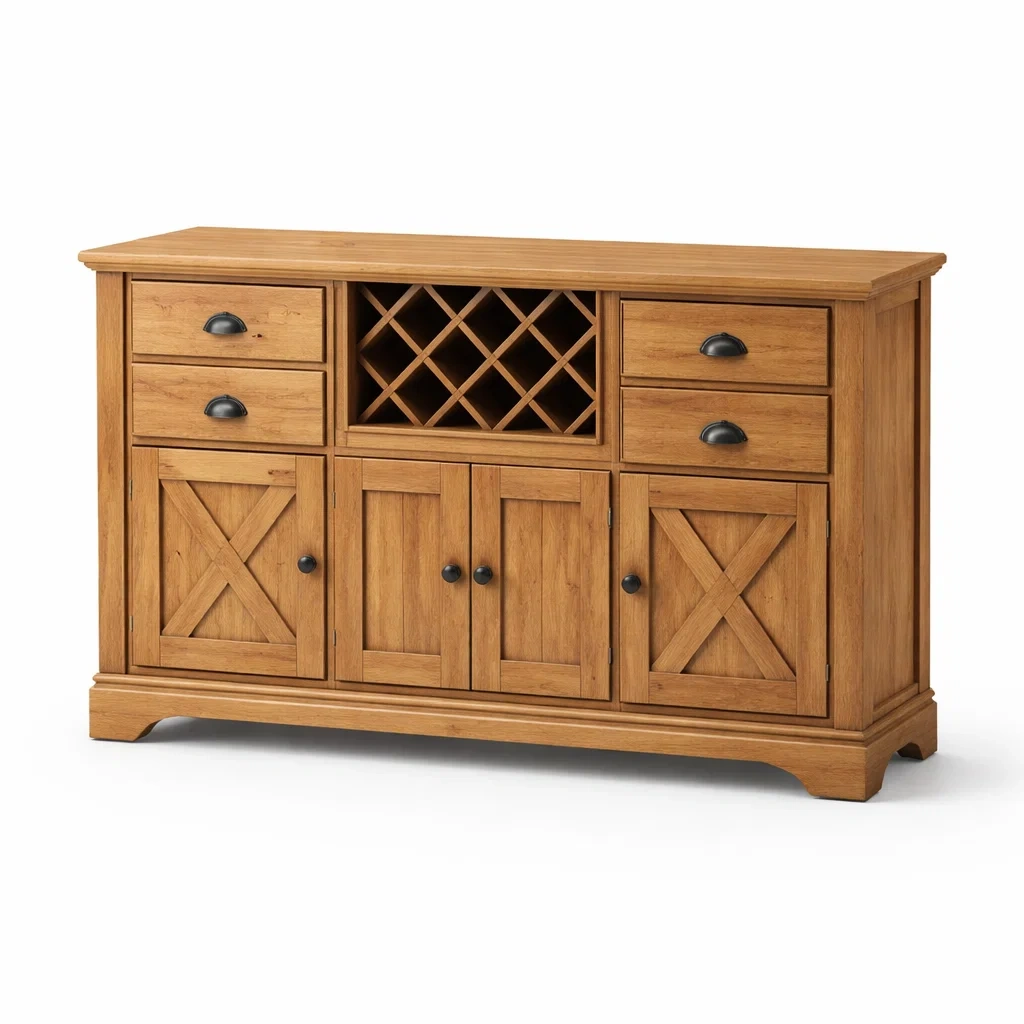 Buffet en bois de chêne avec compartiments-Nestblissful