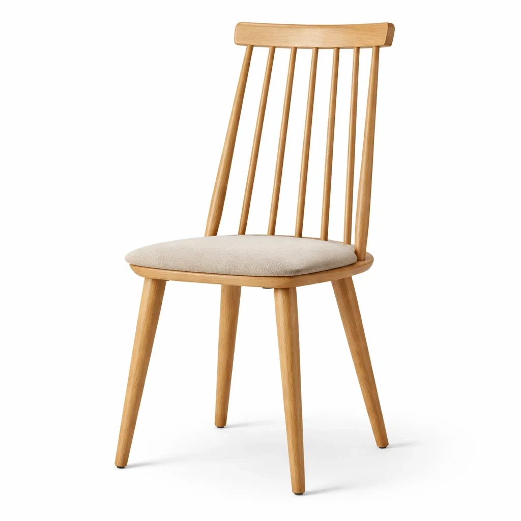 Chaise de salle à manger en bois de chêne avec assise en tissu polyester beige-decorgalleryco