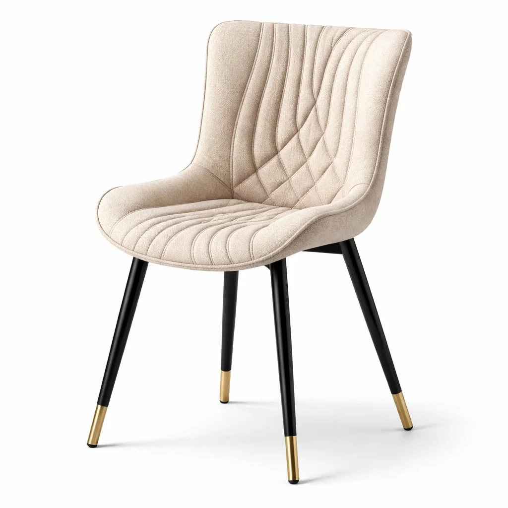 Chaise de salle à manger en tissu beige avec pieds en métal noir et doré 85x49x55 cm-decorgalleryco