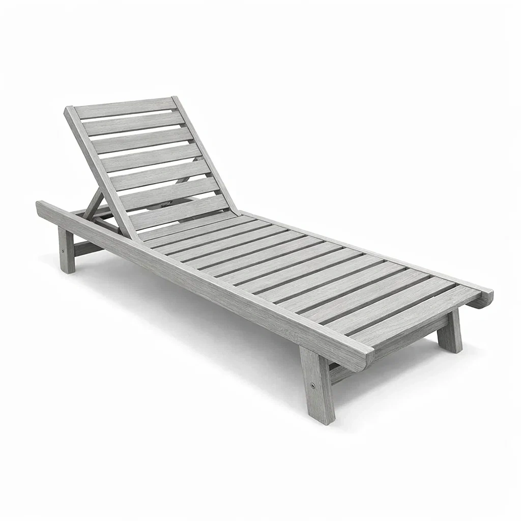 Chaise longue de jardin extérieure réglable en bois composite gris-decorgalleryco