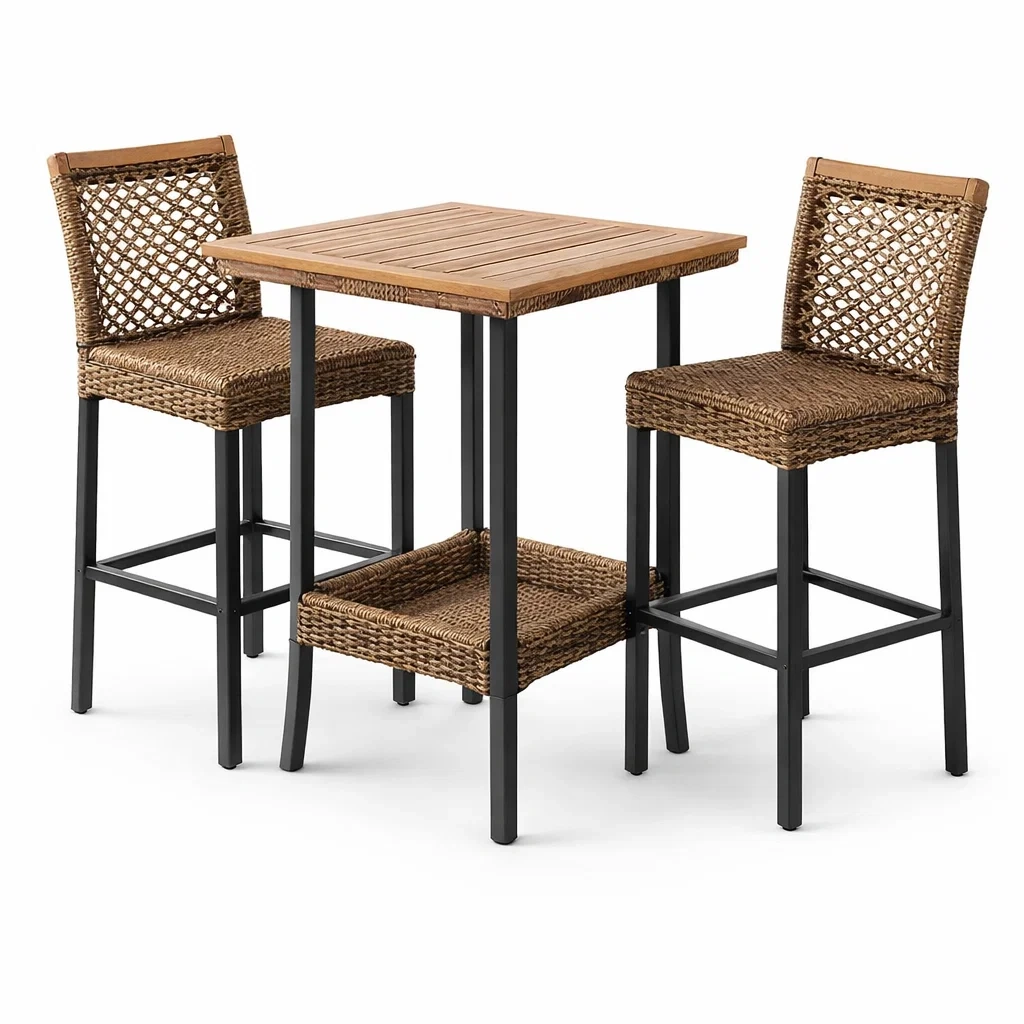 Ensemble de bar en métal et bois d'acacia avec table haute et chaises-decorgalleryco