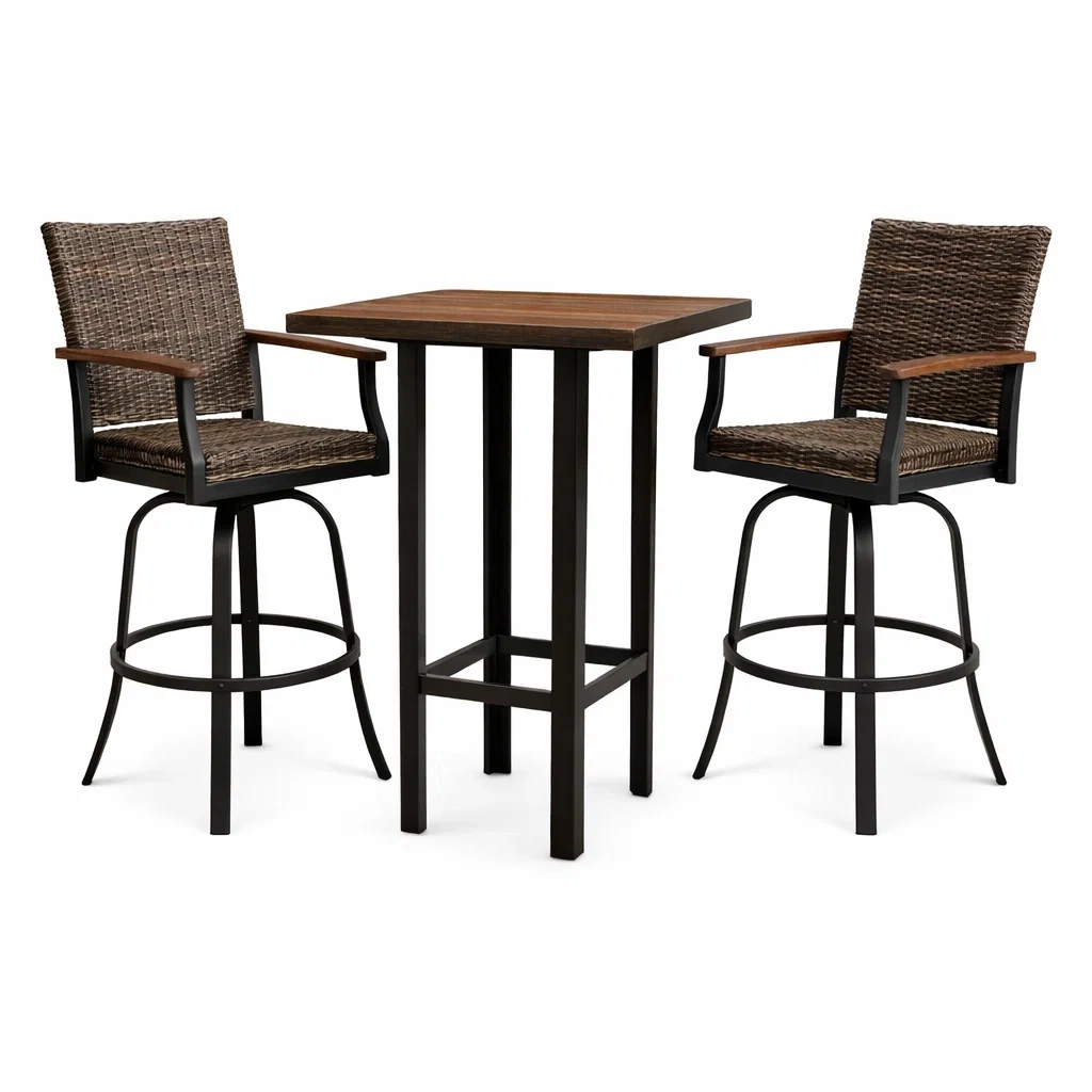 Ensemble de bar en rotin et métal avec table haute et chaises-decorgalleryco