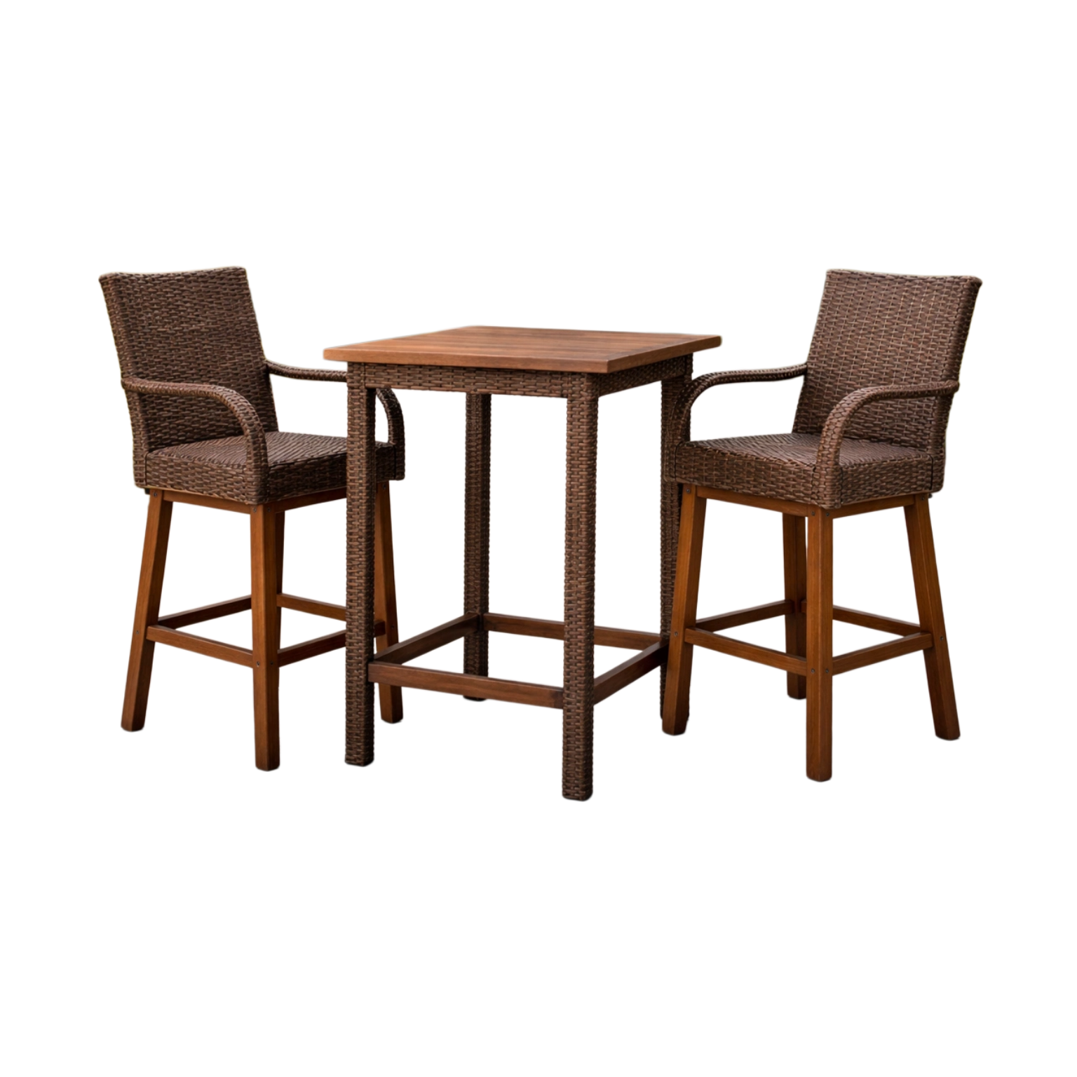 Ensemble de bar en bois d'acacia et résine tressée marron-decorgalleryco