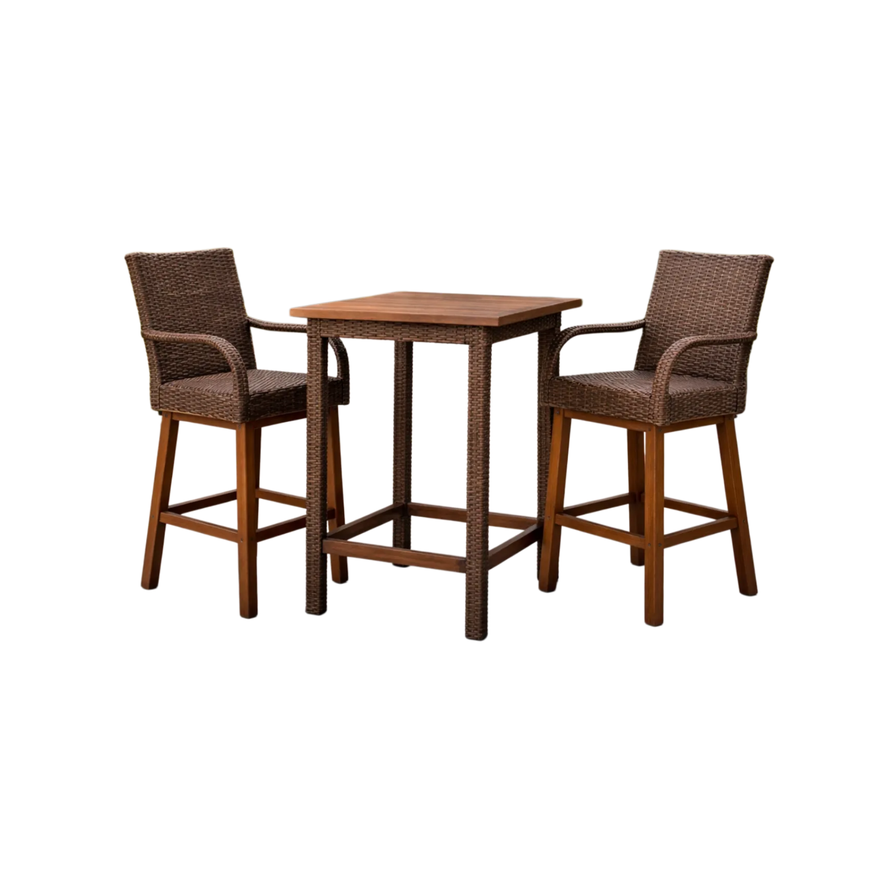 Ensemble de bar en bois d'acacia et résine tressée marron-decorgalleryco