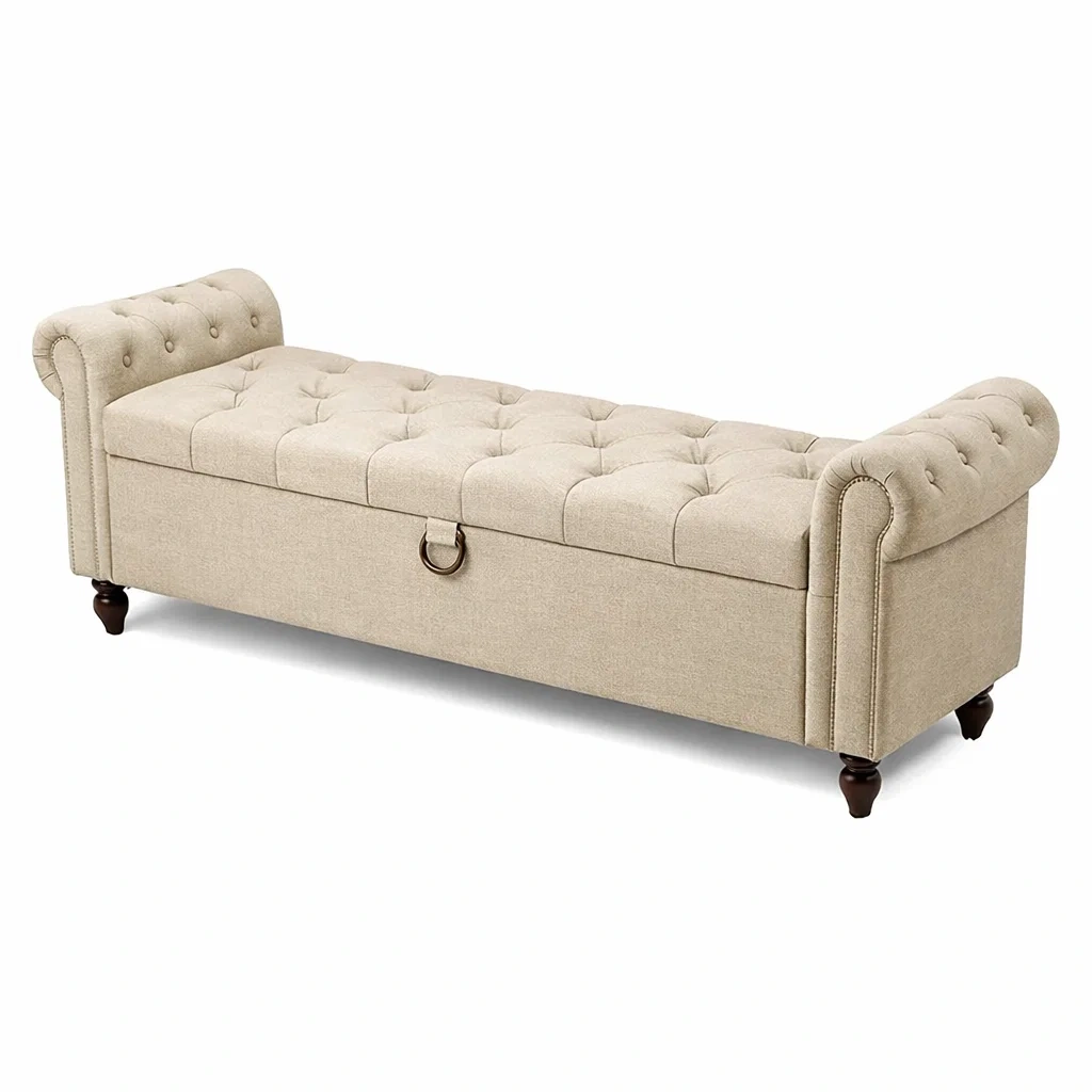 Banc de rangement en lin avec accoudoirs-Decorscapehub