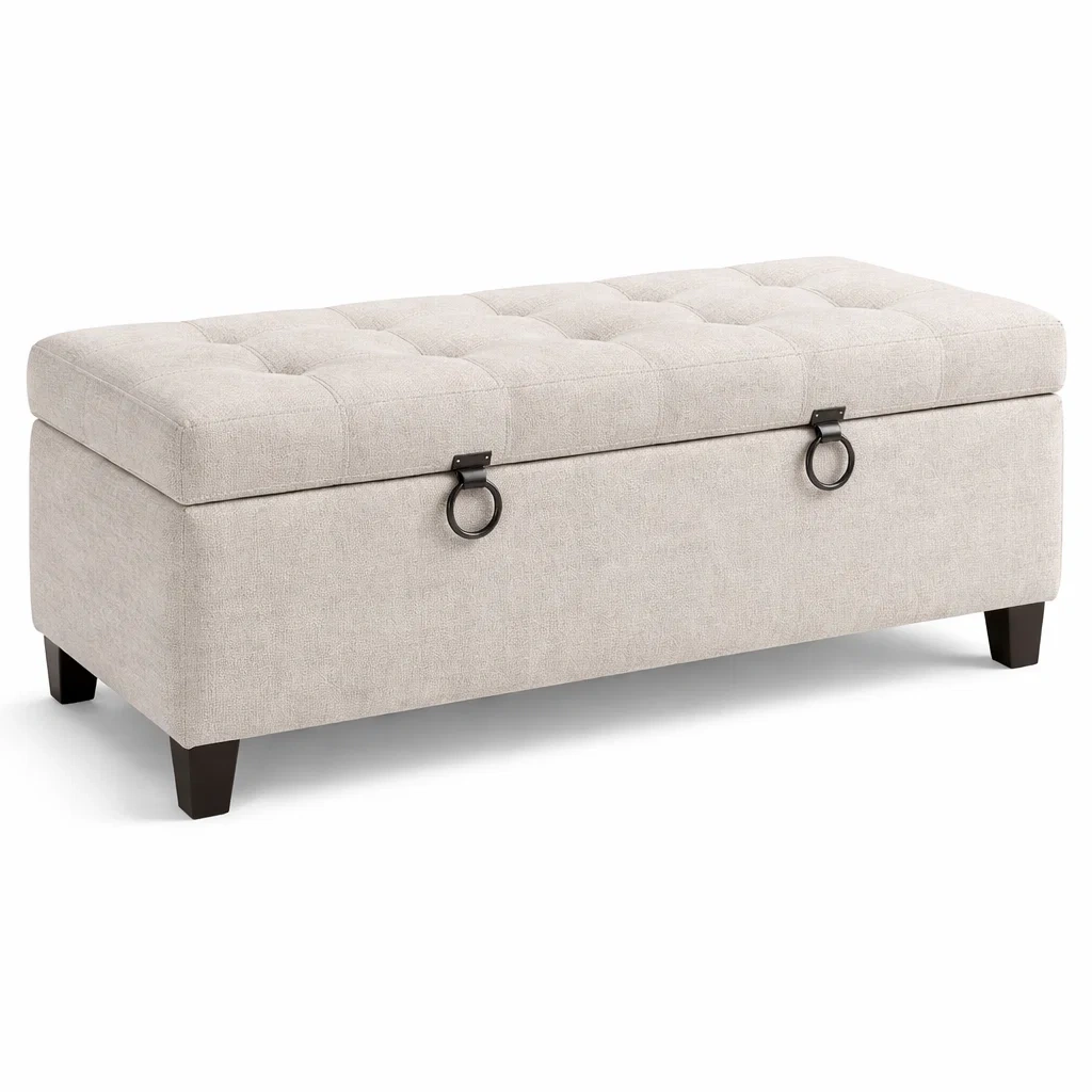 Banc de rangement en lin beige-Decorscapehub
