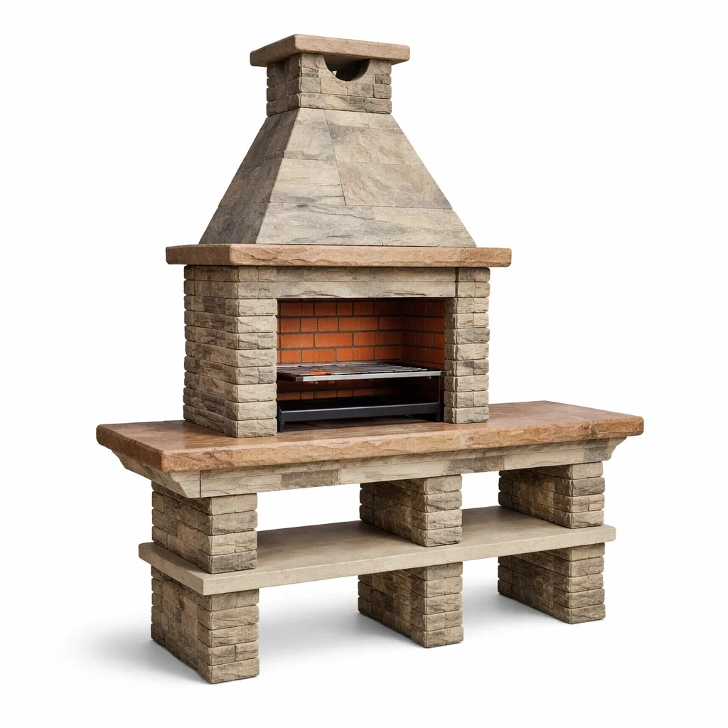 Barbecue en pierre briques et béton 200x75x210 cm-Decorscapehub