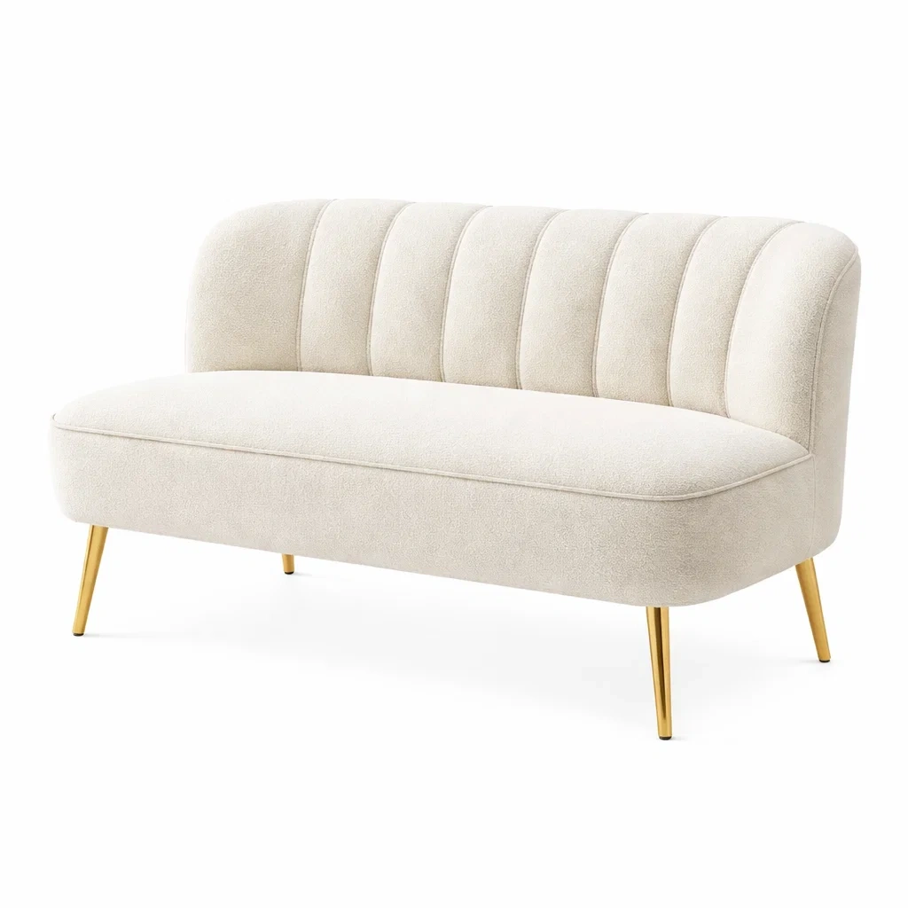 Canapé 2 places en tissu bouclé avec pieds en métal-Decorscapehub