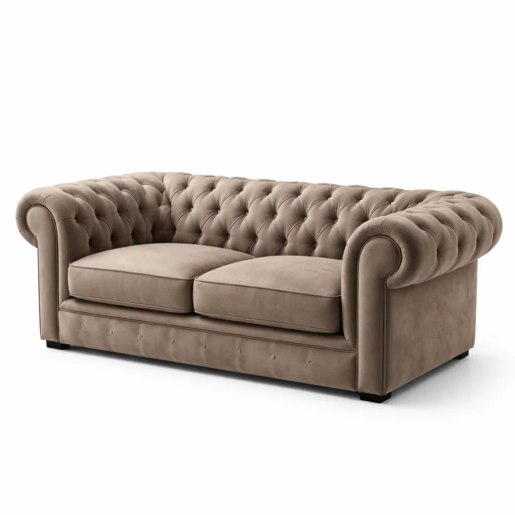 Canapé deux places en velours beige-Decorscapehub