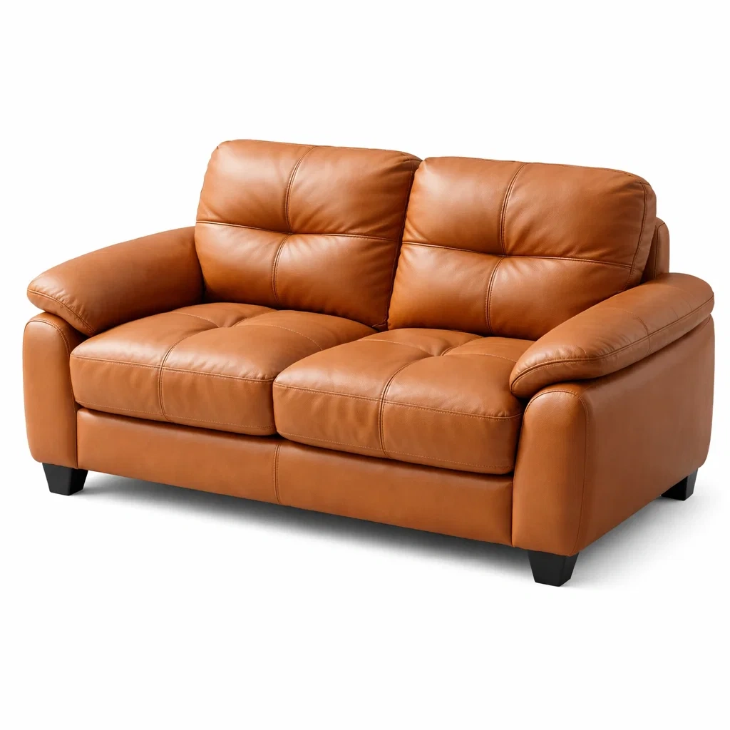 Canapé 2 places en cuir véritable marron-Decorscapehub