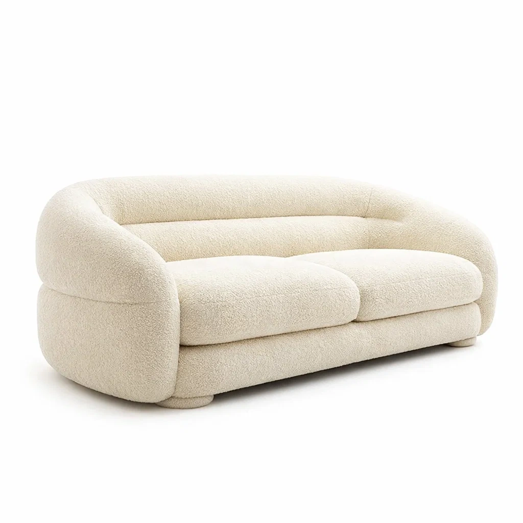 Canapé trois places en tissu bouclé blanc-Decorscapehub