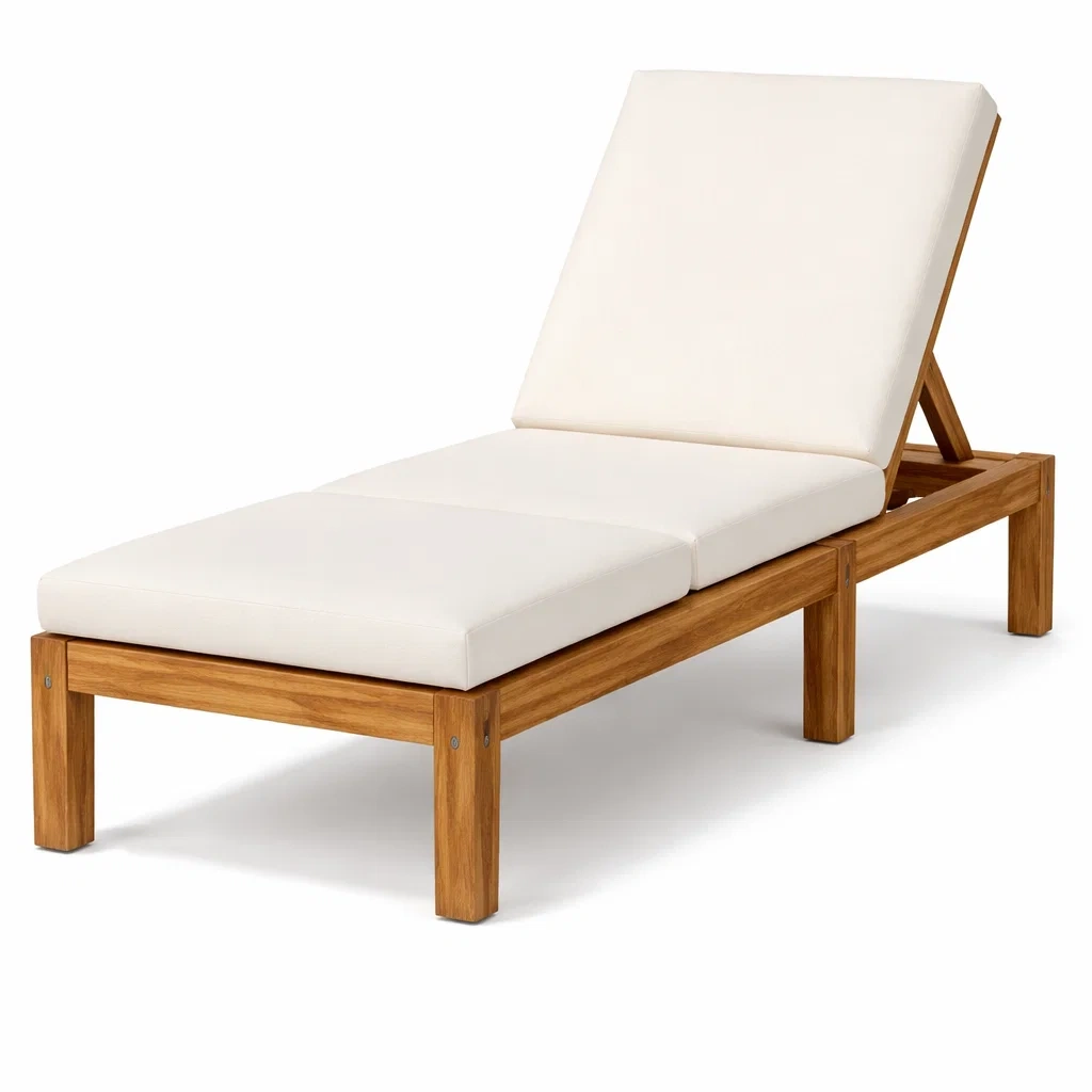 Chaise longue de jardin en teck avec coussins crème-furniatelier