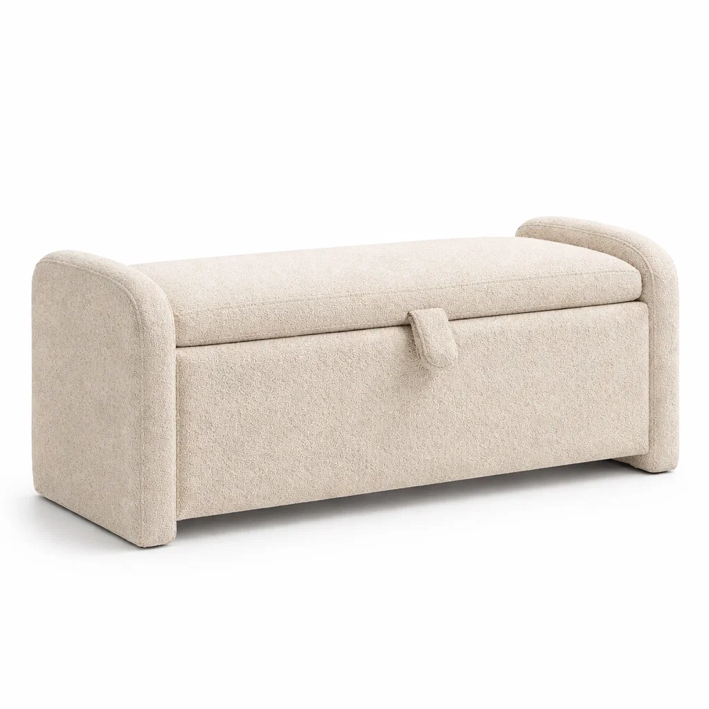 Banc de rangement en tissu bouclé beige-furniatelier