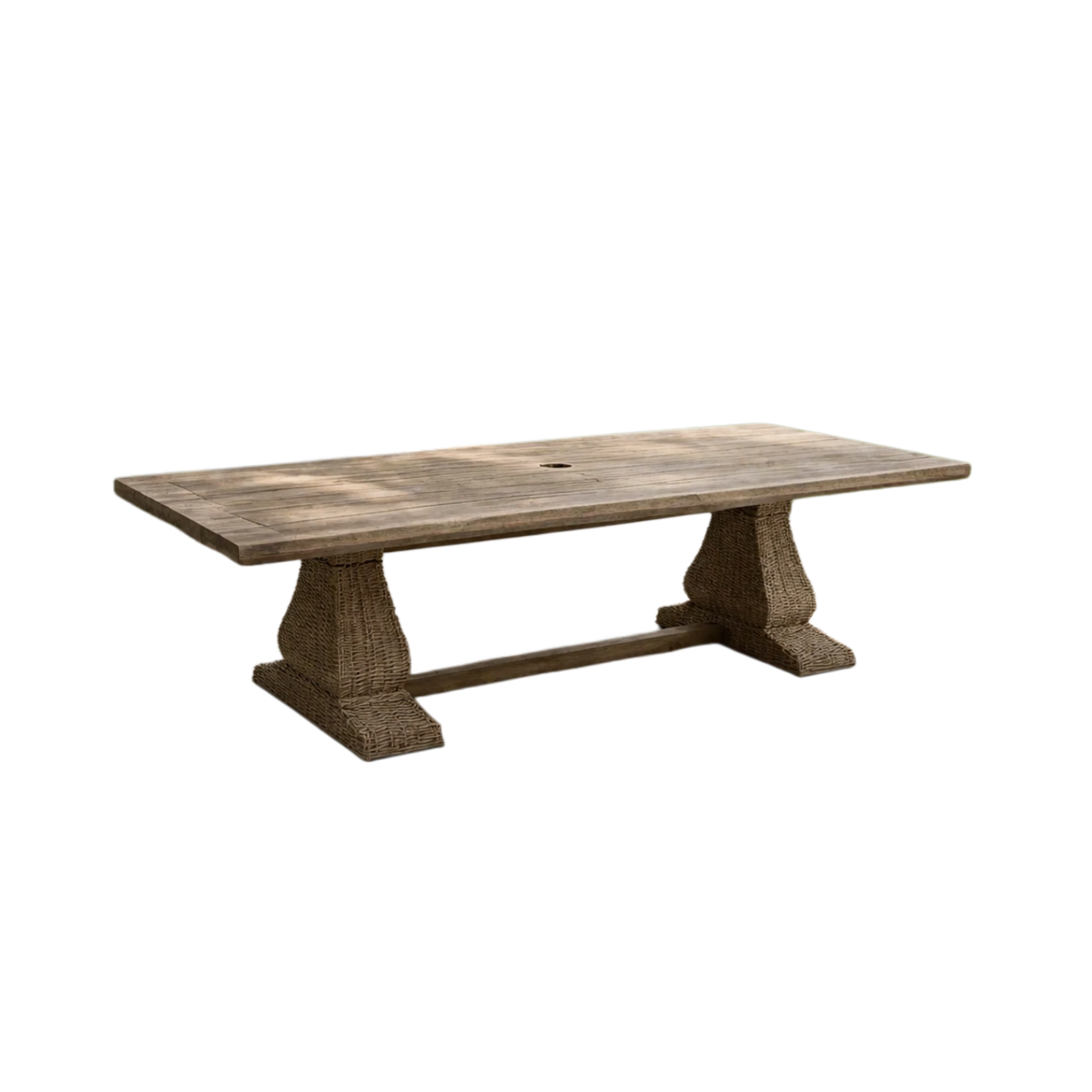 Table rectangulaire en teck et résine tressée marron 200x100x75 cm-HOMELUXIO