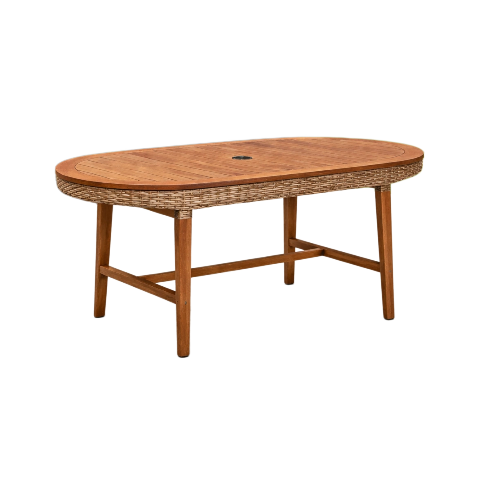Table ovale en bois et rotin synthétique-HOMELUXIO
