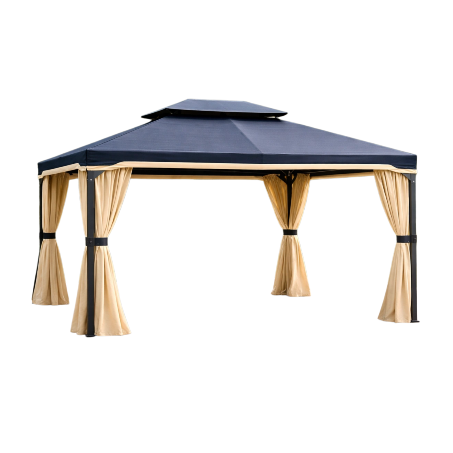 Tonnelle de jardin en métal et toile polyester beige et noir-HOMELUXIO