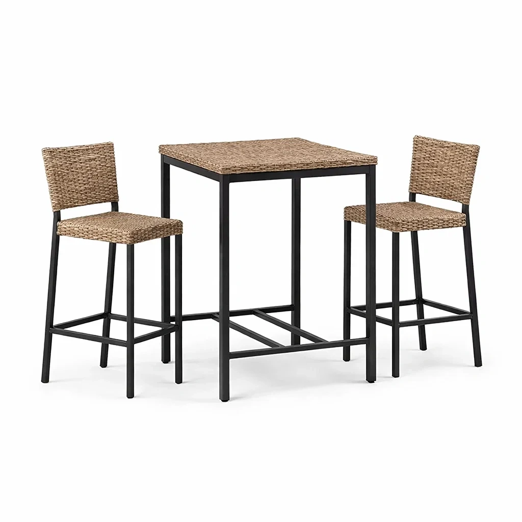 Ensemble de bar 3 pièces en métal et jacinthe d'eau marron noir-nestkingdom