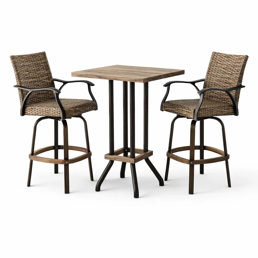 Ensemble de bar extérieur en rotin synthétique et métal 3 pièces-nestkingdom
