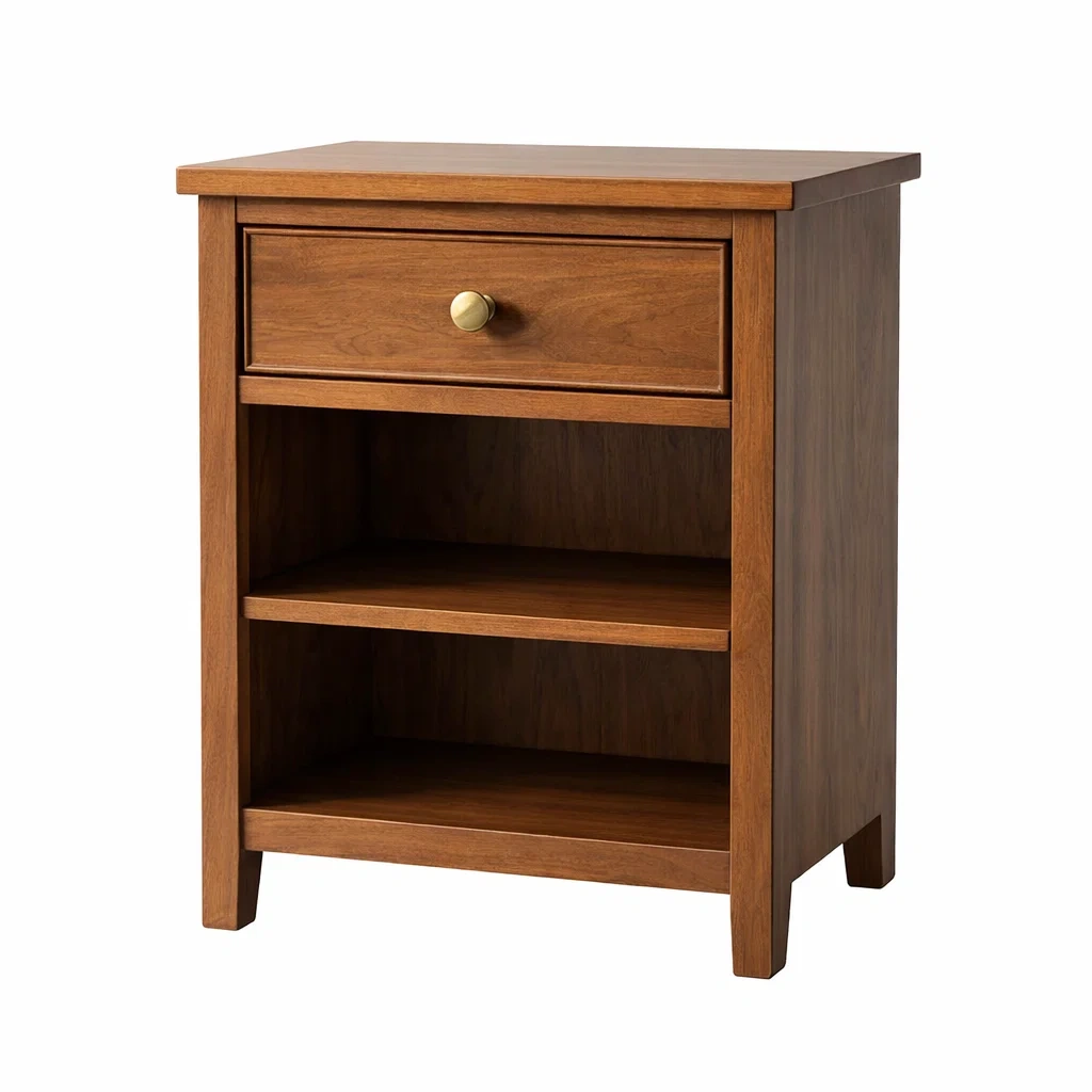 Table de chevet en bois avec tiroir et étagères-nestkingdom