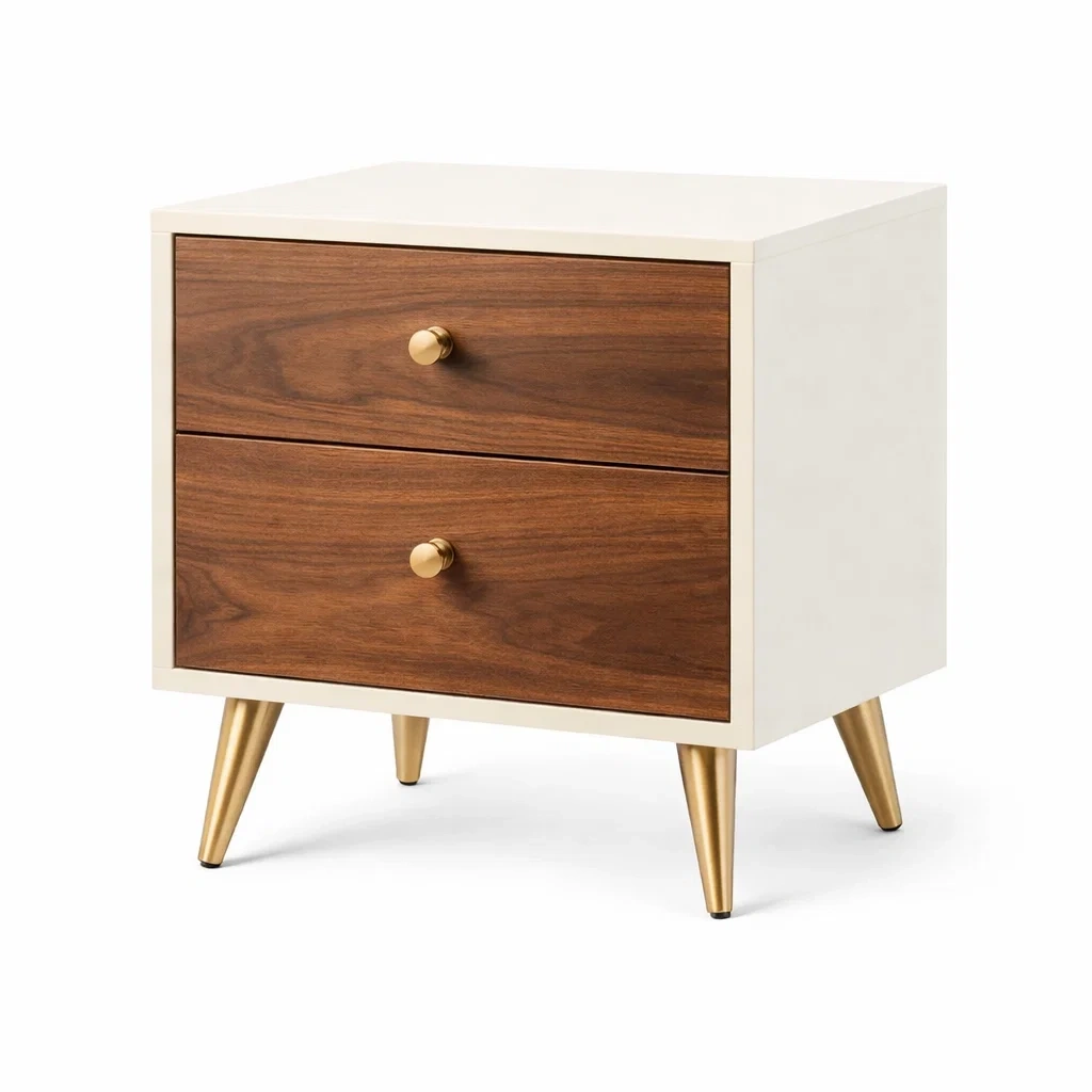 Table de chevet en bois avec pieds en métal doré-nestkingdom