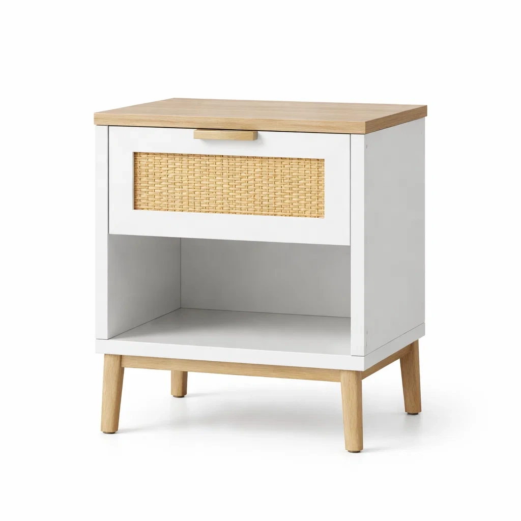 Table de chevet en bois et rotin 45x35x55 cm-nestkingdom