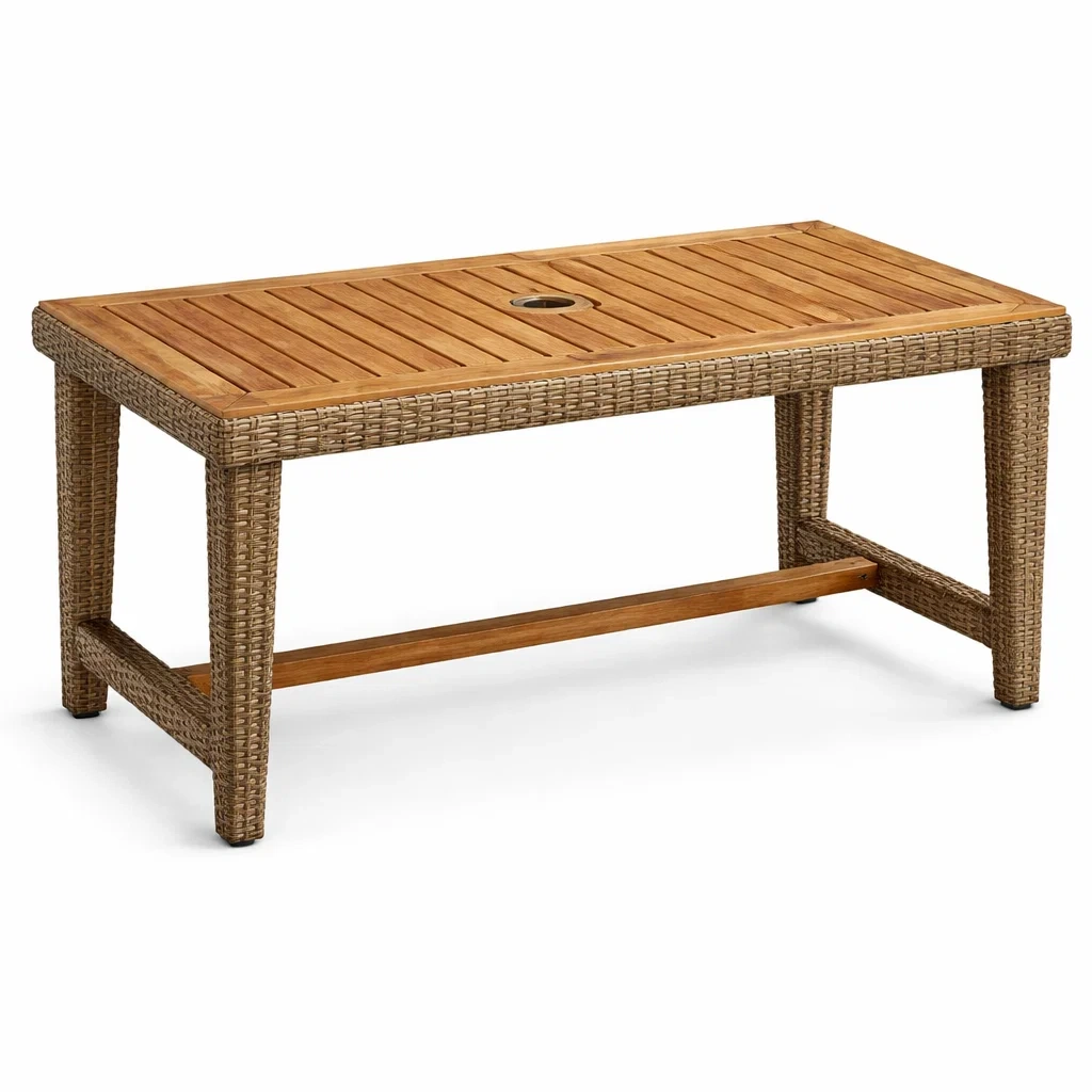 Table de jardin rectangulaire en teck et résine tressée-nestkingdom