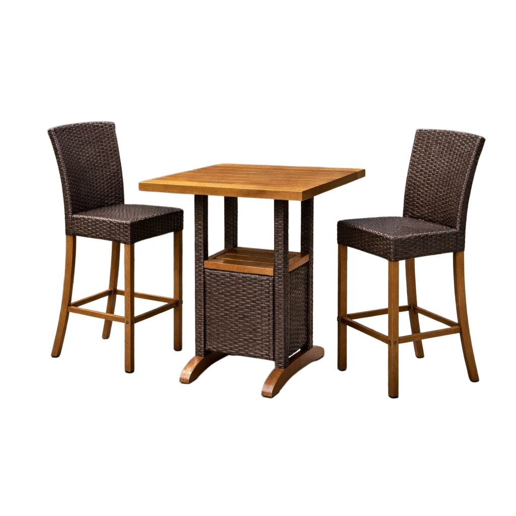 Ensemble de bar en bois et polyrotin marron-nestkingdom
