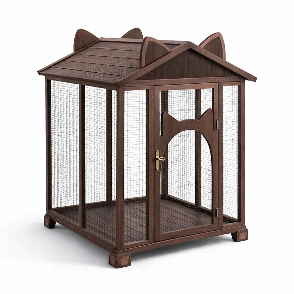 Katzenkäfig holz metall braun 100 x 80 x 120 cm-furnabode