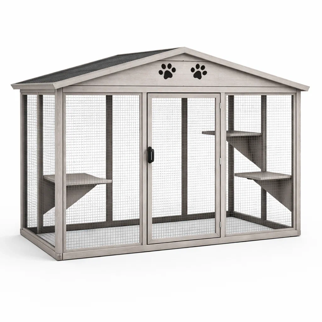 Katzenkäfig holz mit verzinktem stahlgitter grau 178 x 90 x 110 cm-furnabode