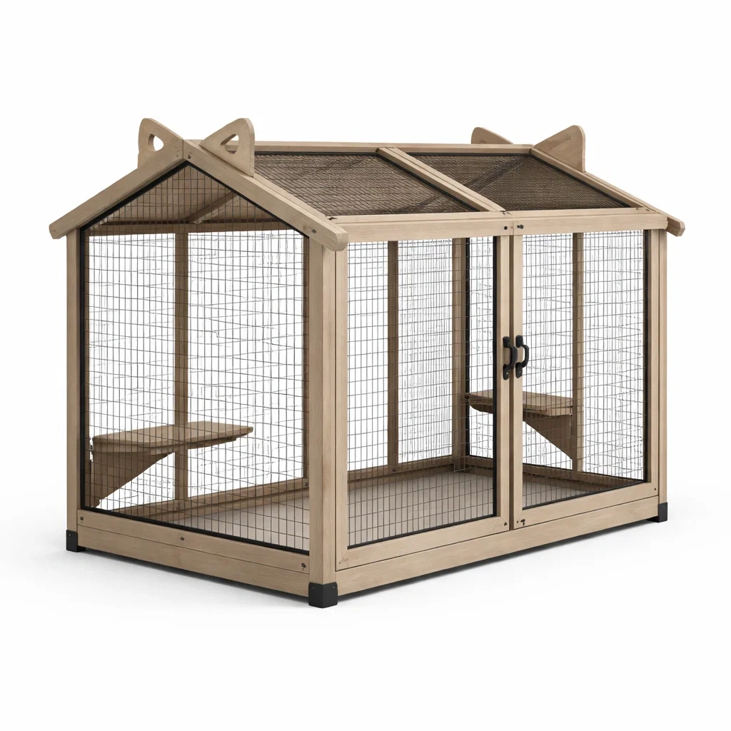 Katzenkäfig kiefernholz und metallgitter 150 x 70 x 100 cm-furnabode