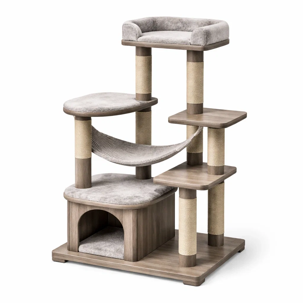 Kratzbaum mdf holz plüsch beige grau 120 x 50 x 50 cm-furnabode