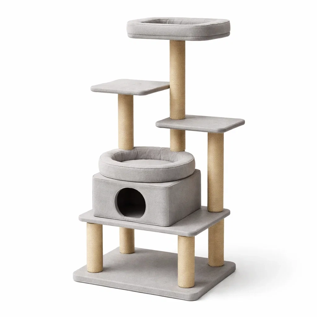 Kratzbaum mdf und polyester hellgrau 90 x 60 x 135 cm-furnabode