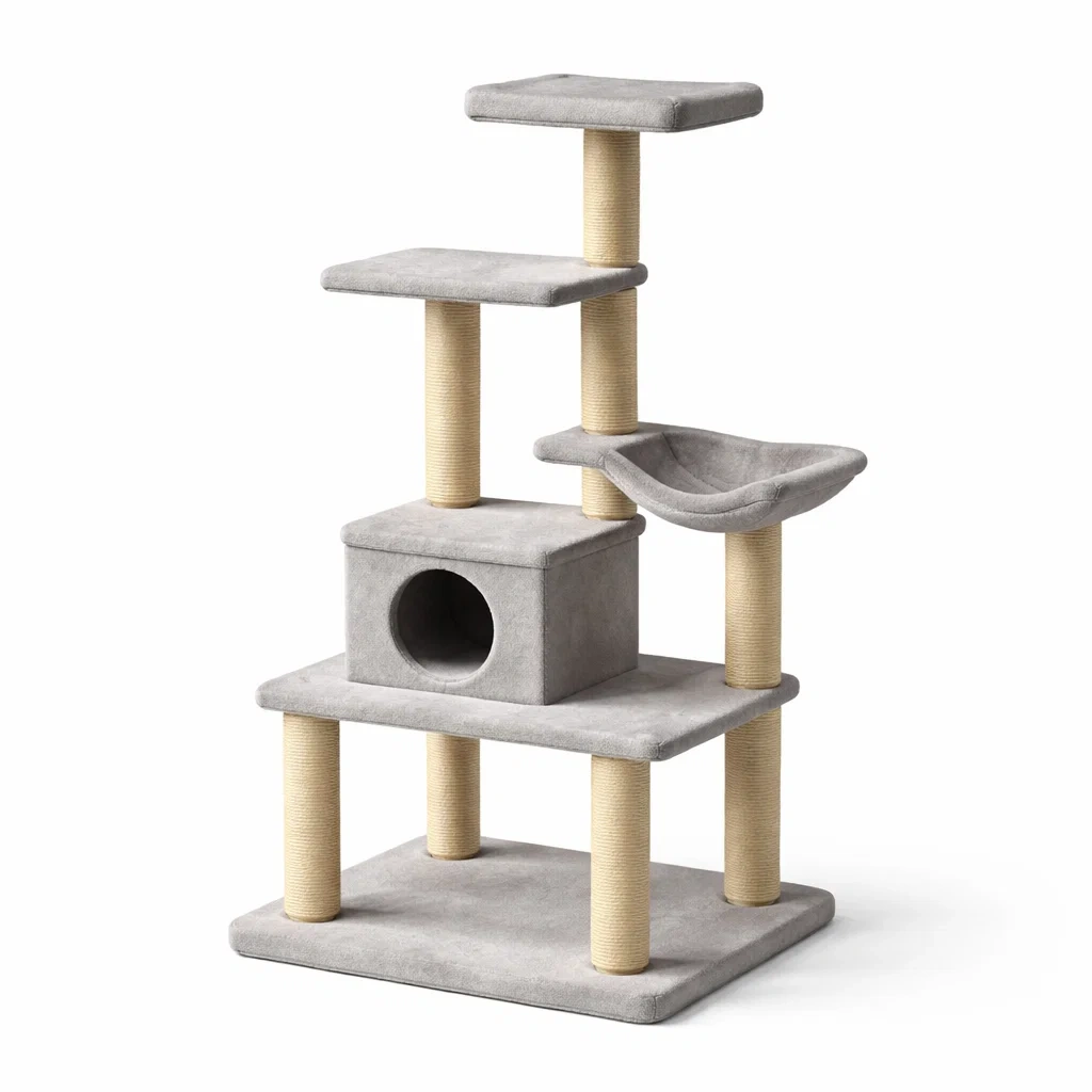 Kratzbaum plüsch und sisal grau 48 x 48 x 117 cm-furnabode