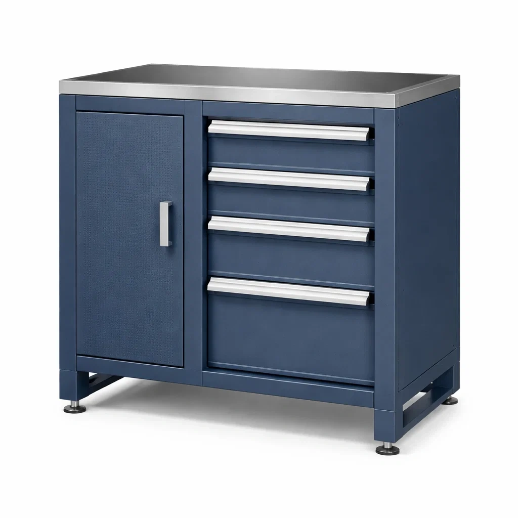 Werkzeugschrank mit schubladen metall blau mit tür 100 x 60 x 90 cm-homvilla