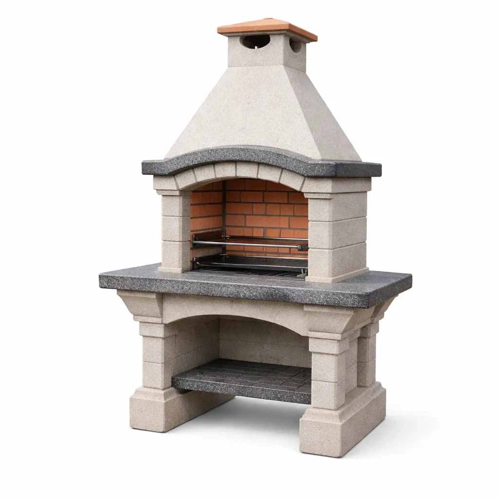 Grill beton und ziegel grau rot 150 x 65 x 210 cm-homvilla