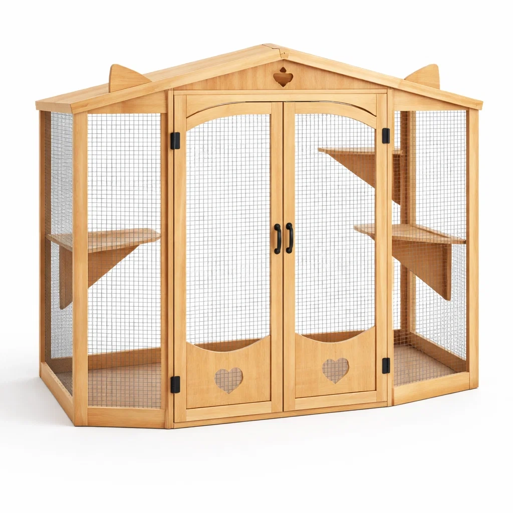 Katzenkäfig kiefernholz mit drahtgeflecht-homvilla