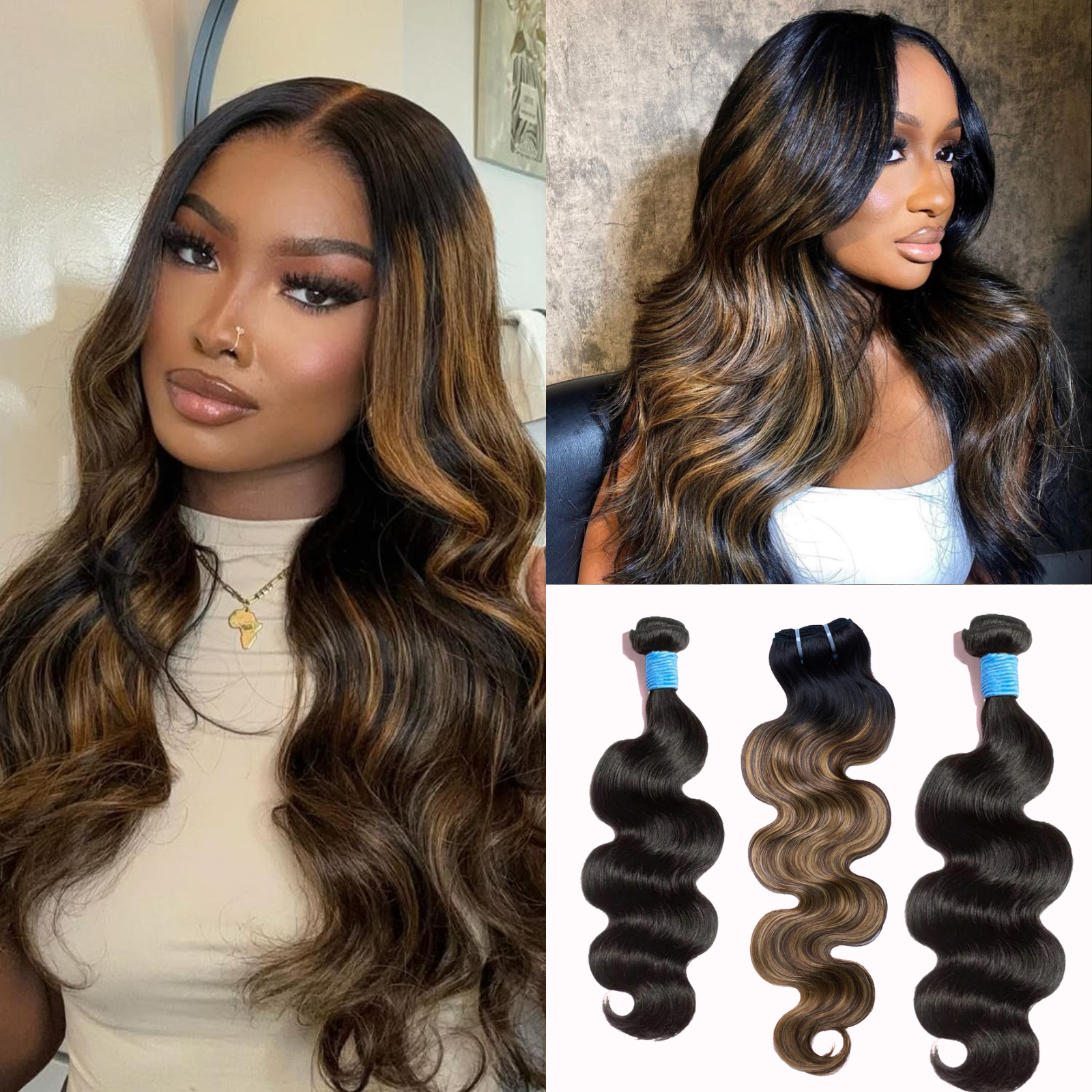 [TED'S HAIR] #1B&T1B/P4/27 Peekaboo Highlight Hair Bundles Brazilian Colored Human Hair Body Wave 10A