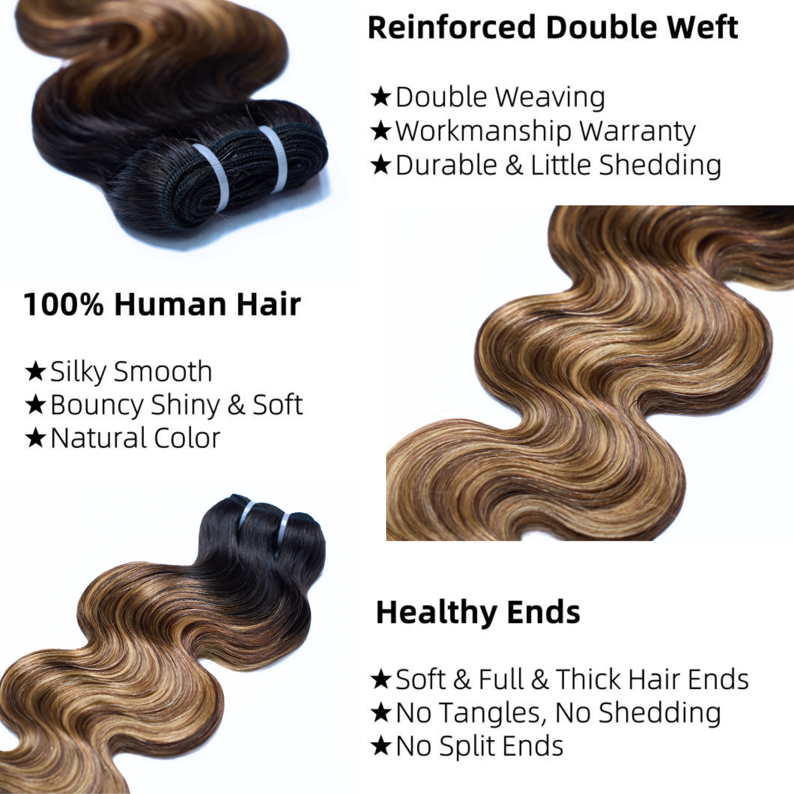 [TED'S HAIR] #1B&T1B/P4/27 Peekaboo Highlight Hair Bundles Brazilian Colored Human Hair Body Wave 10A
