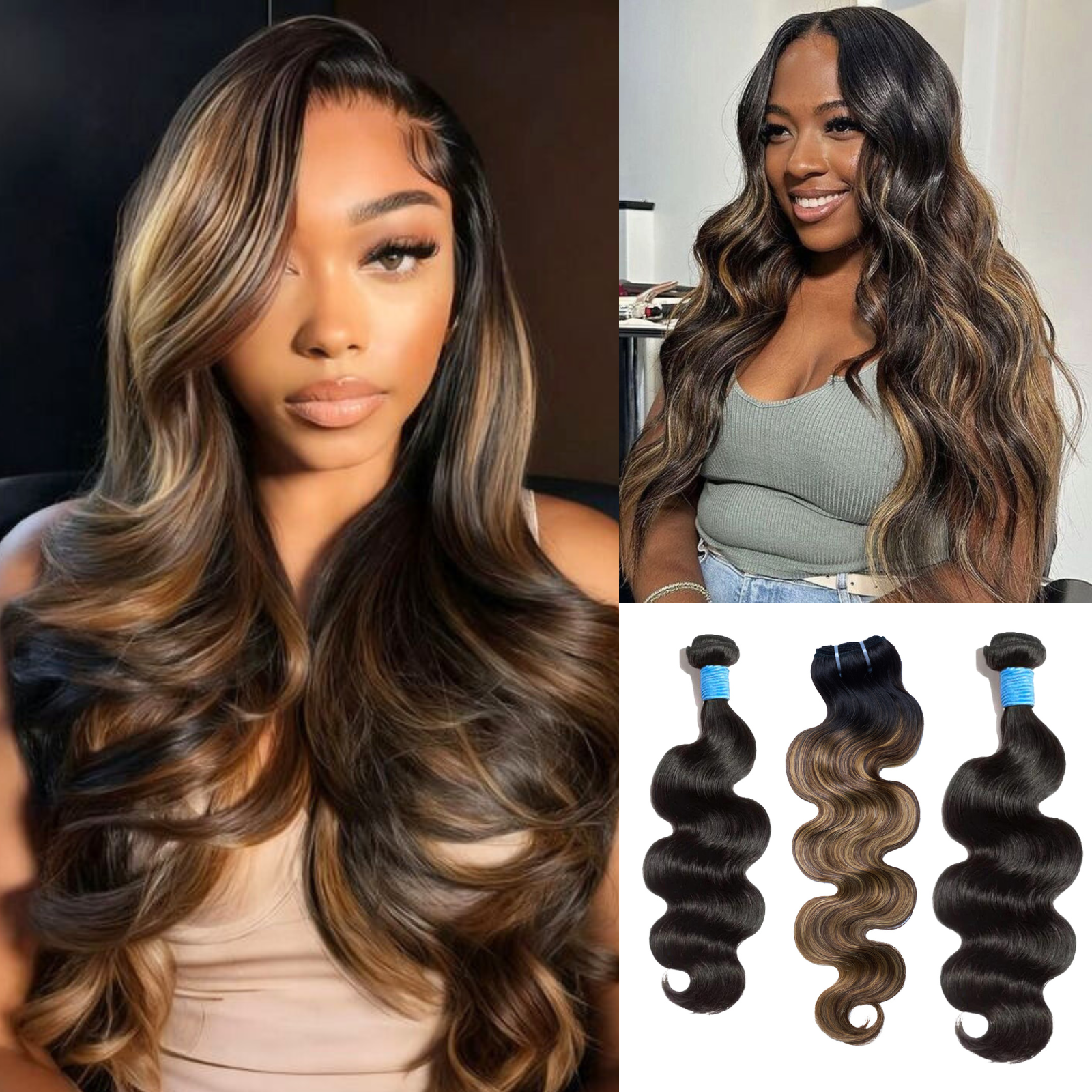 [TED'S HAIR] #1B&T1B/P4/27 Peekaboo Highlight Hair Bundles Brazilian Colored Human Hair Body Wave 10A