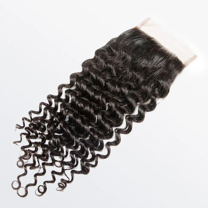 [Teds hair] Upgrade Deep Wave Transparent Lace Closure 2"x6";4"x4";5"x5";13"x4"; #1B Natural Black 12-20inch 100% Human Hair