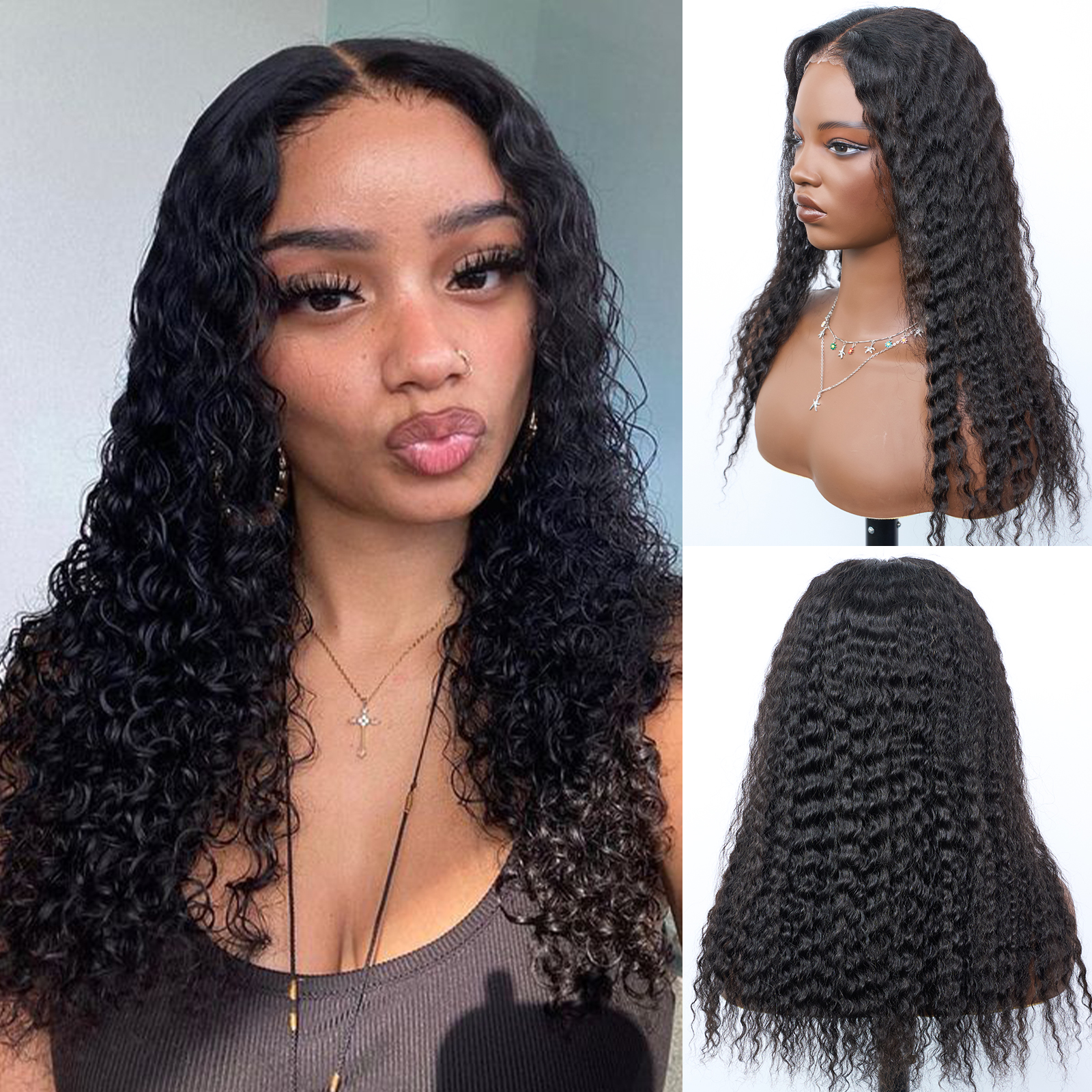 [Trippy] 18 Inch #1B Loose Deep Wavy 5*5HD Front Lace Wig 150% Density Must-Have style Glueless Human Hair
