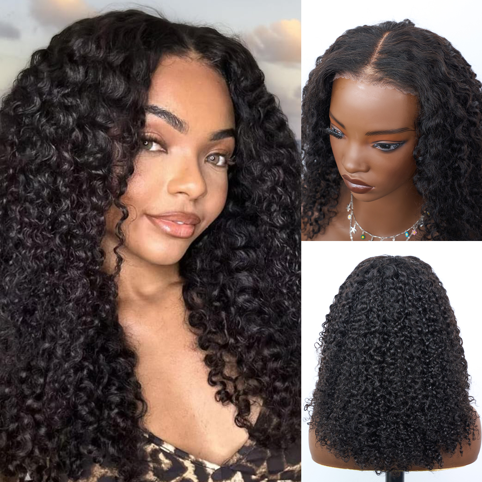 [Trippy] 16 Inch #1B Messy Curly 5*5 HD Front Lace Wig 150% Density Glueless Human Hair Seamless Blend Realistic Hairline