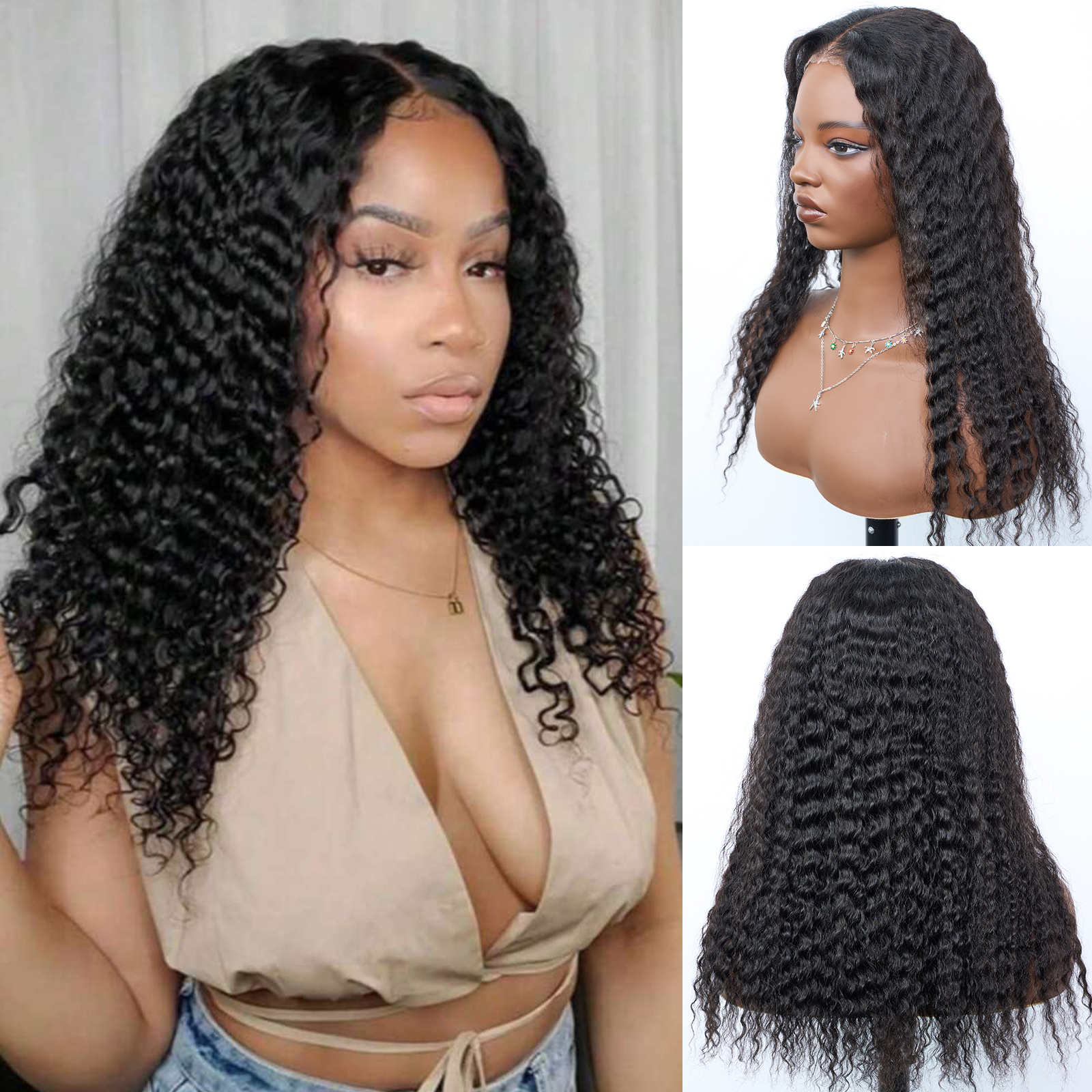 [Trippy] 18 Inch #1B Loose Deep Wavy 5*5HD Front Lace Wig 150% Density Must-Have style Glueless Human Hair
