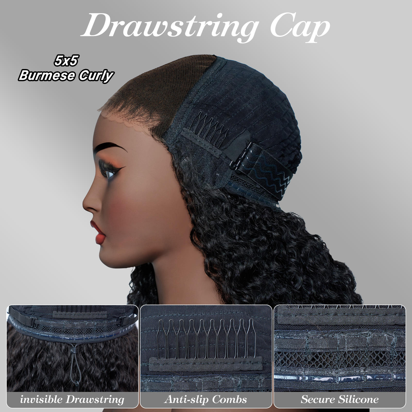 [Trippy] 5x5 Pre Cut HD Front Lace Wig 22-30 Inch #1B Burmese Curly Must-Have style Glueless Human Hair