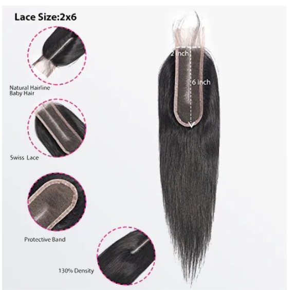 [Trippy Hair] Upgrade Straight Transparent Lace Closure 2"x6";4"x4";5"x5";13"x4"; #1B Natural Black 12-20inch Hair Pieces