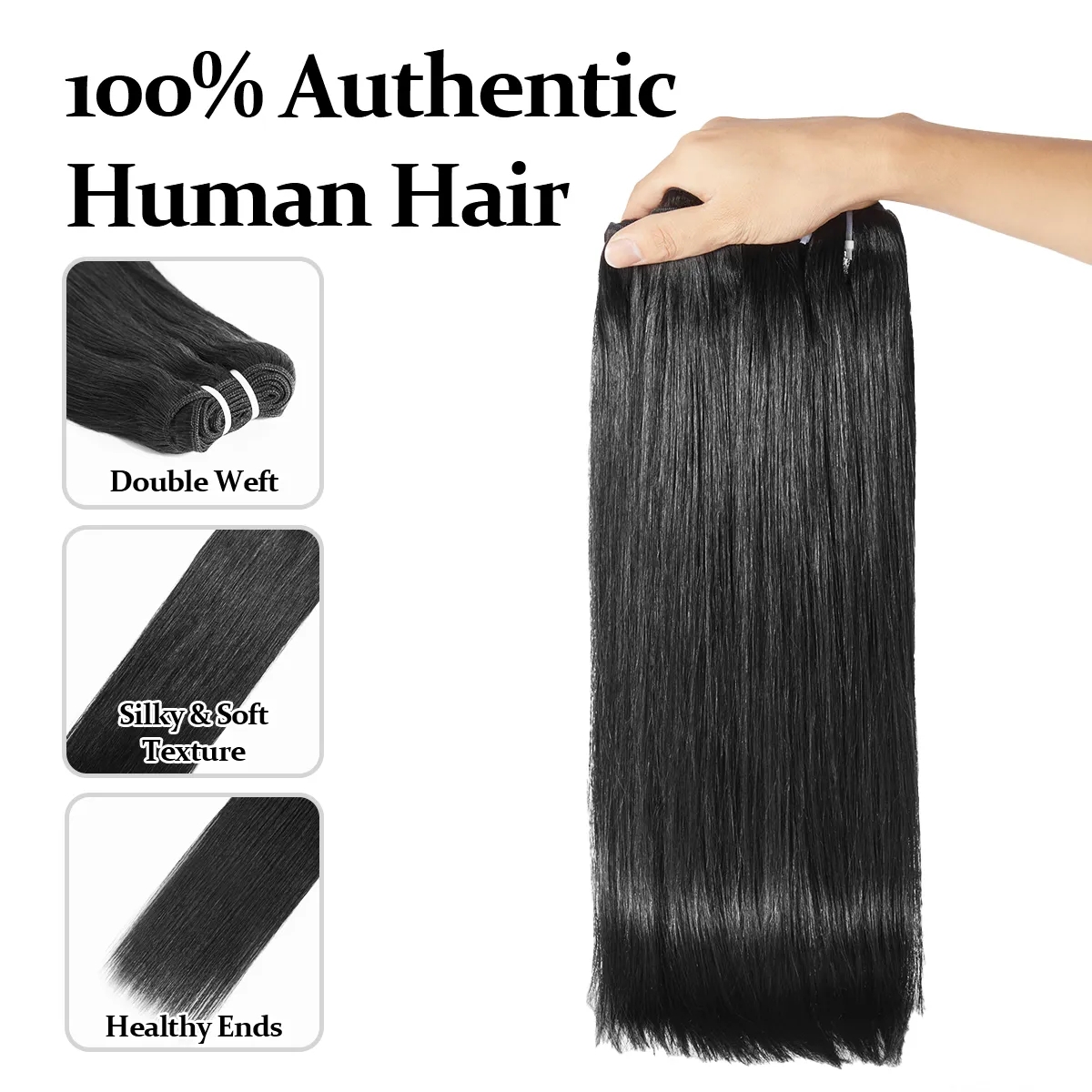 [GLUELESS BUNDLES] Work-Ready Sleek Straight Hair Bundles | Natural Black #1B | 16–22”Human Hair Bundles