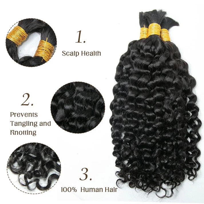 [Tedsbeauty] 12A Grade Salon Quality 100% Brazilian Virgin Hair Human Bulk Braiding Deep Wave 16"-24" For Boho Braids Trendy In Summer