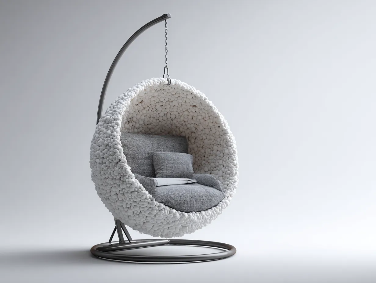 Sillones colgantes de jardín con soporte metálico 105x105x195 cm - blanco y gris - diseño moderno de relajación exterior-Roomgolab