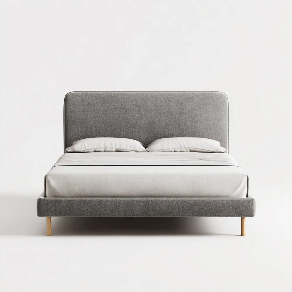 Doppelbett mit Holzrahmen und Stoffpolsterung 200x160 cm – Hellgrau