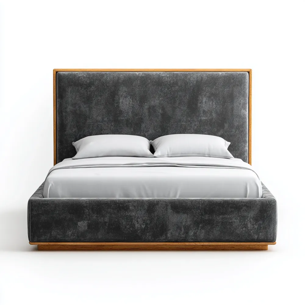 Polsterbett Holz und Samt 180x200 cm - Dunkelgrau